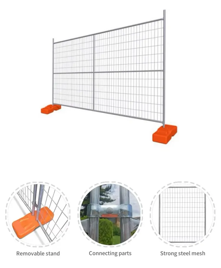 Temporary Fence With Removable Orange Plastic Base, Connecting Parts And Steel Mesh